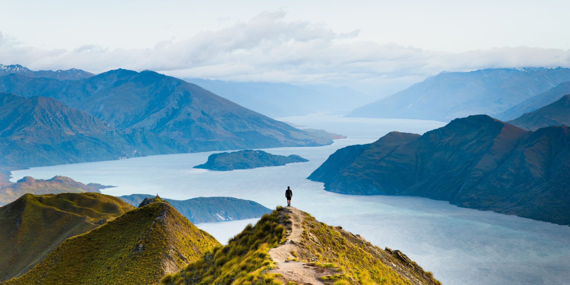 A hiker on Roys Peak in New Zealand