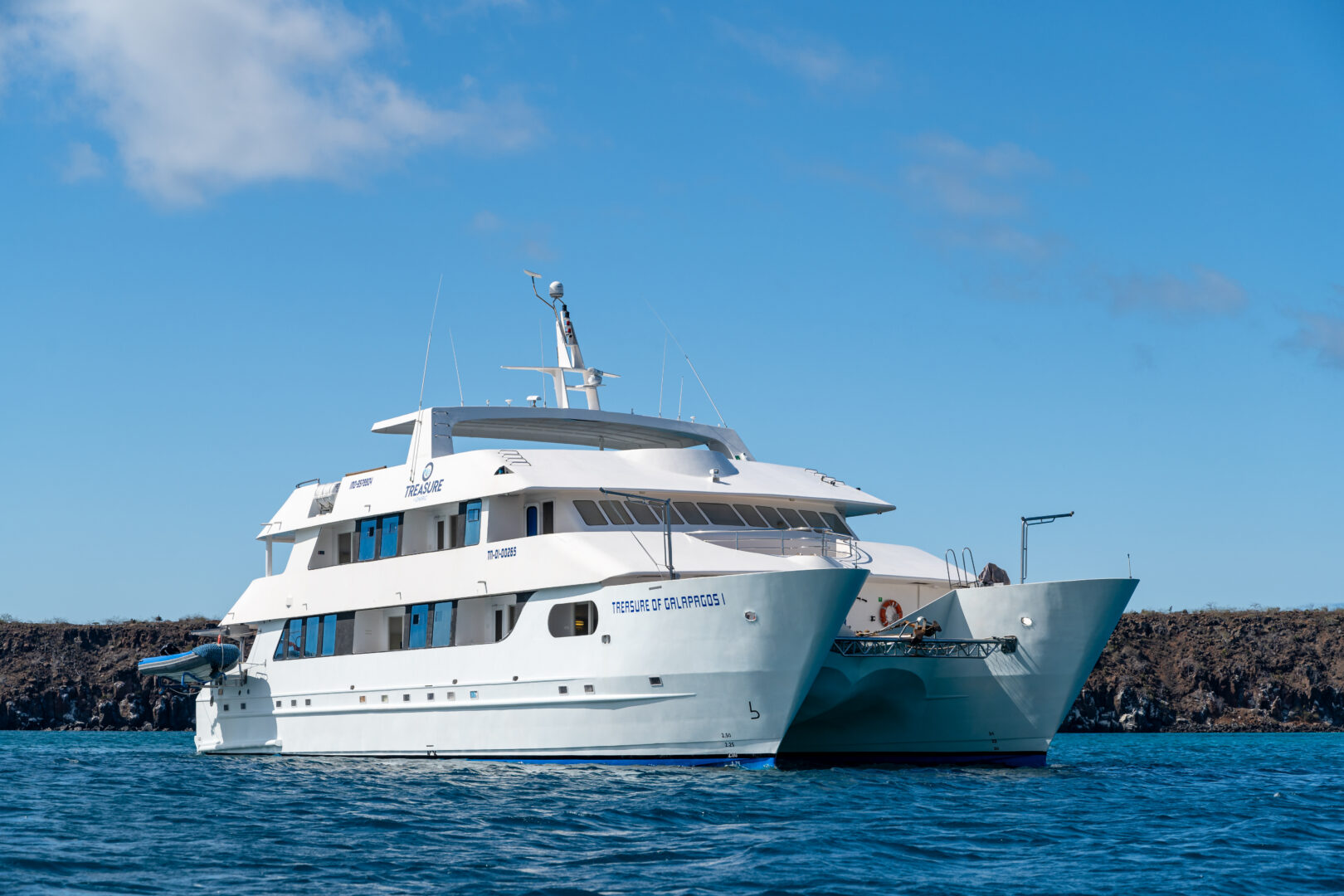 Exterior of the Treasure of the Galapagos yacht in the Galapagos